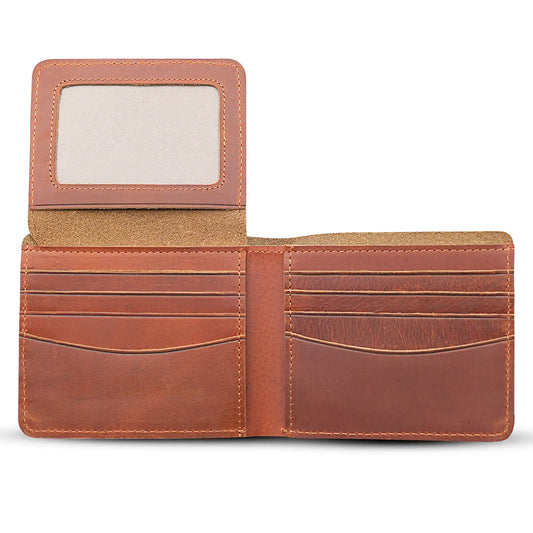 Genuine Leather Wallet for Men with Flap out ID Window | Brown