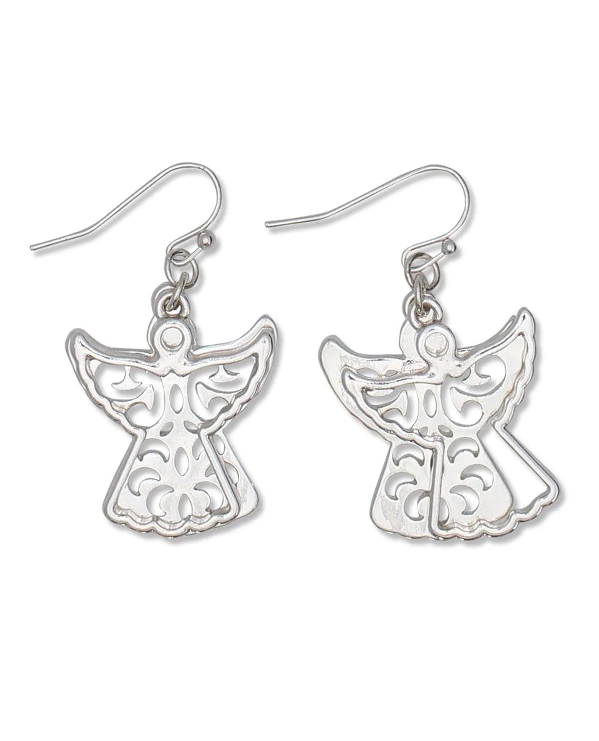 Silver Double Angel Dangle Earrings