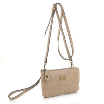 Tina Cell Phone Wallet or Wristlet with Crossbody Strap Almond Color