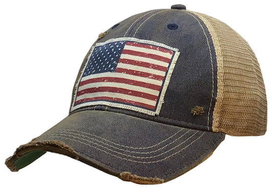 American Flag USA Vintage Distressed Trucker Cap