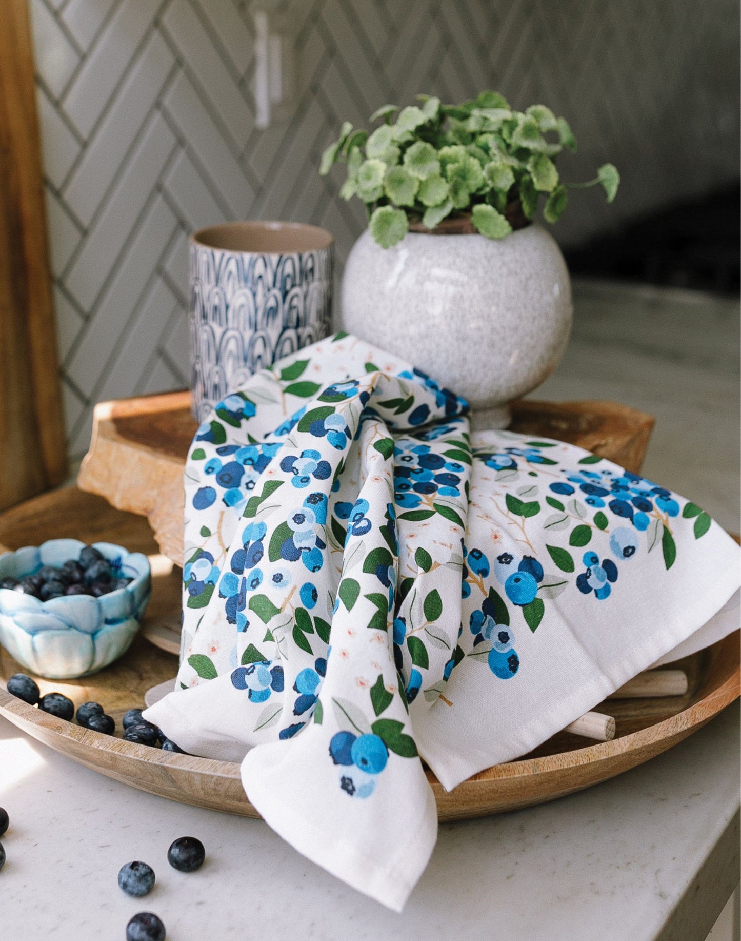 Blueberry field tea towel