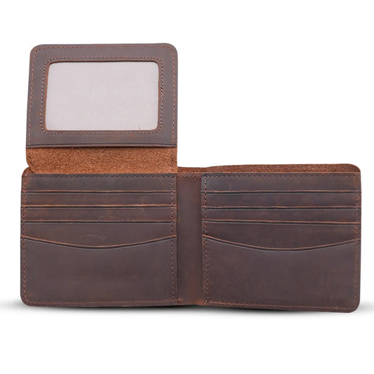 Genuine Leather Wallet for Men with Flap out ID Window | Dark Brown