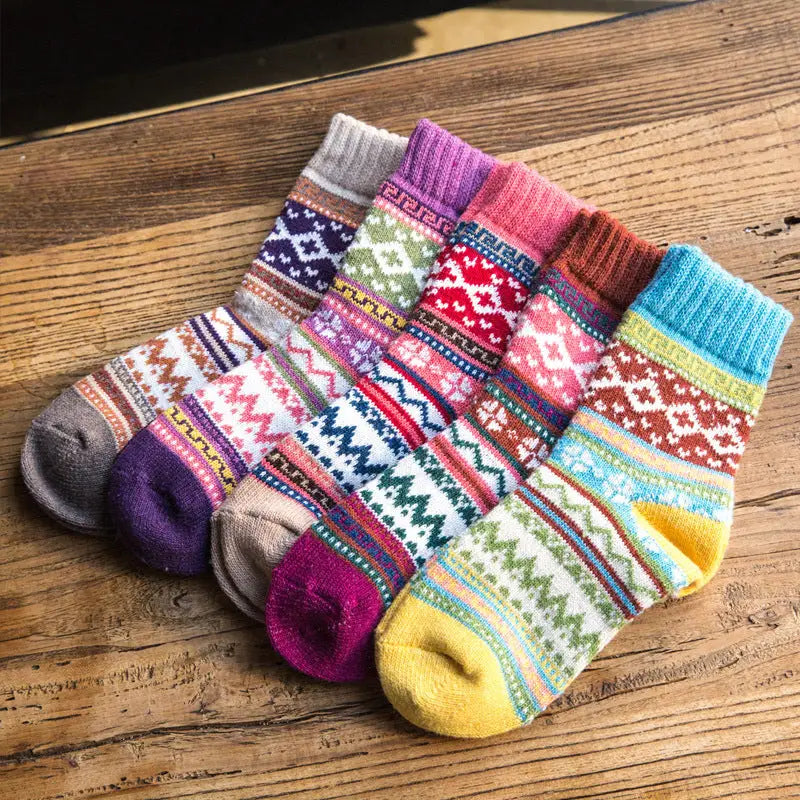 Rufia - 5 Pairs Bohemian Wool-Blend Socks Set