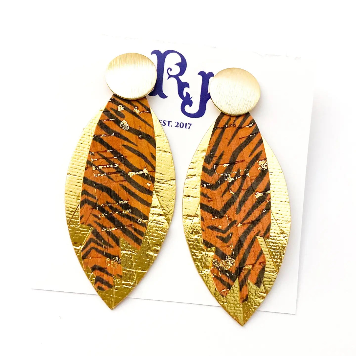 Auburn and Clemson Tiger stripe feather earrings