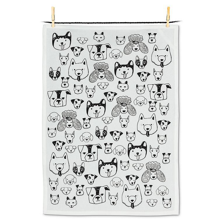 Dog faces kitchen towel