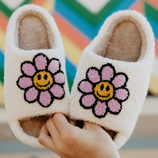 Lavender Daisy Happy Face Slippers S/M