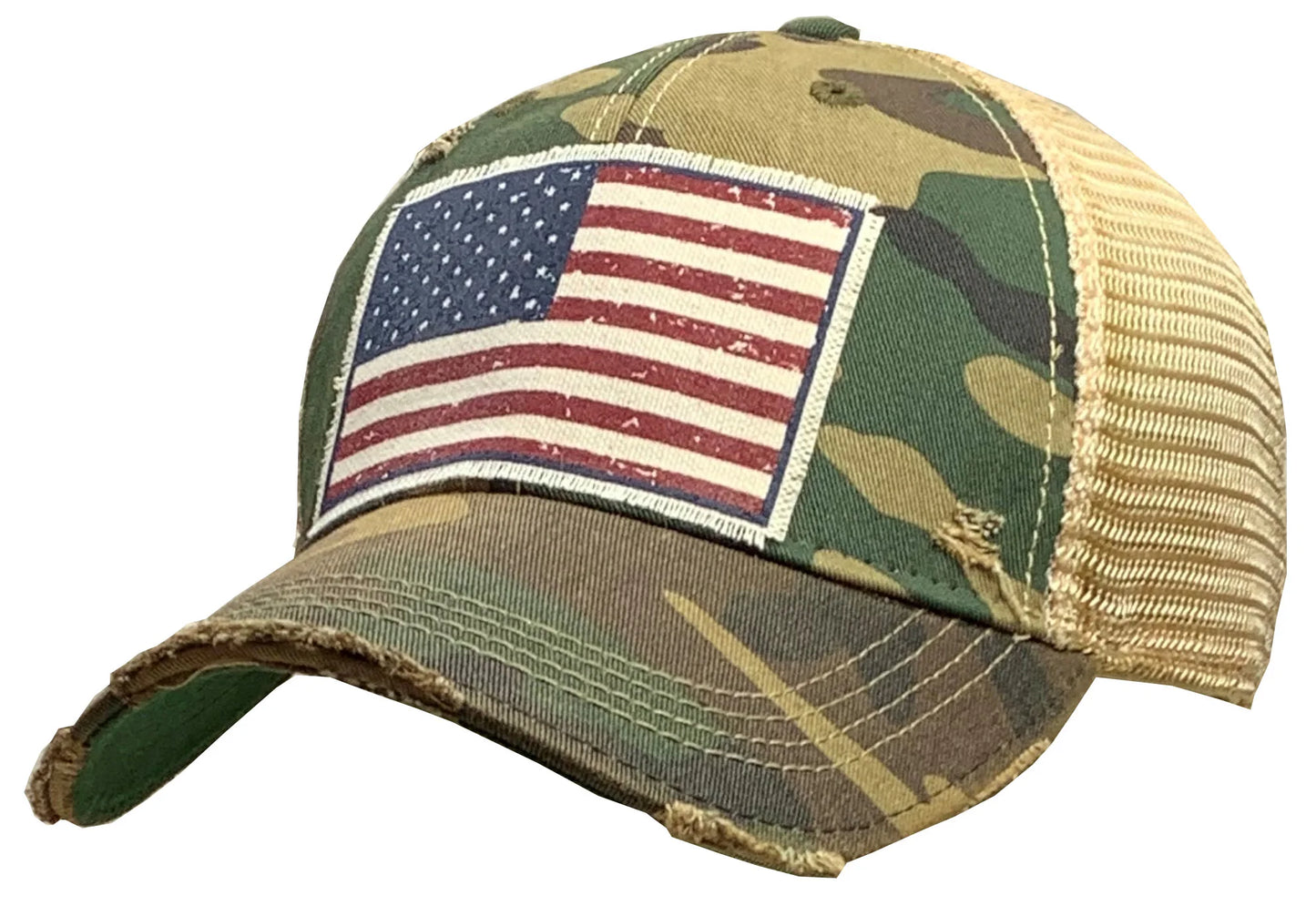 American Flag USA Vintage Distressed Trucker Cap