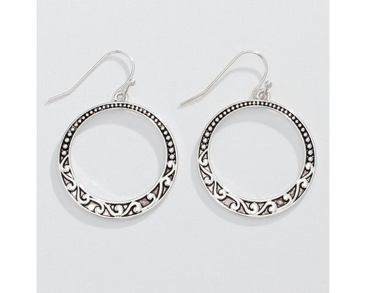 1” Open silver filigree circles earrings