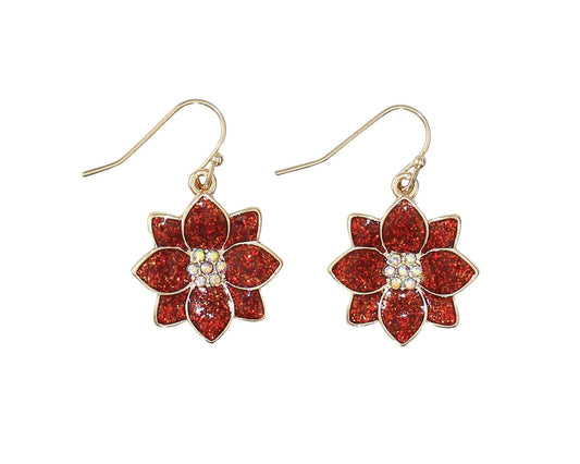 Gold Glitter Poinsettias Earrings