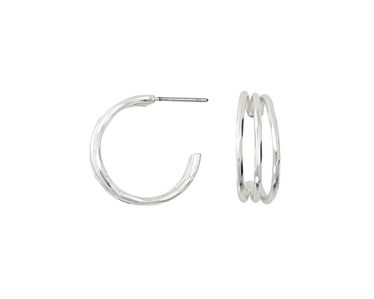 Silver three row hoops