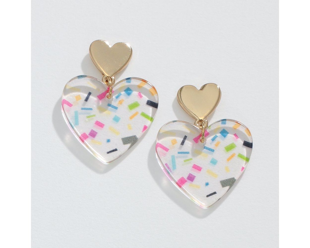 Gold heart post with confetti resin heart earrings