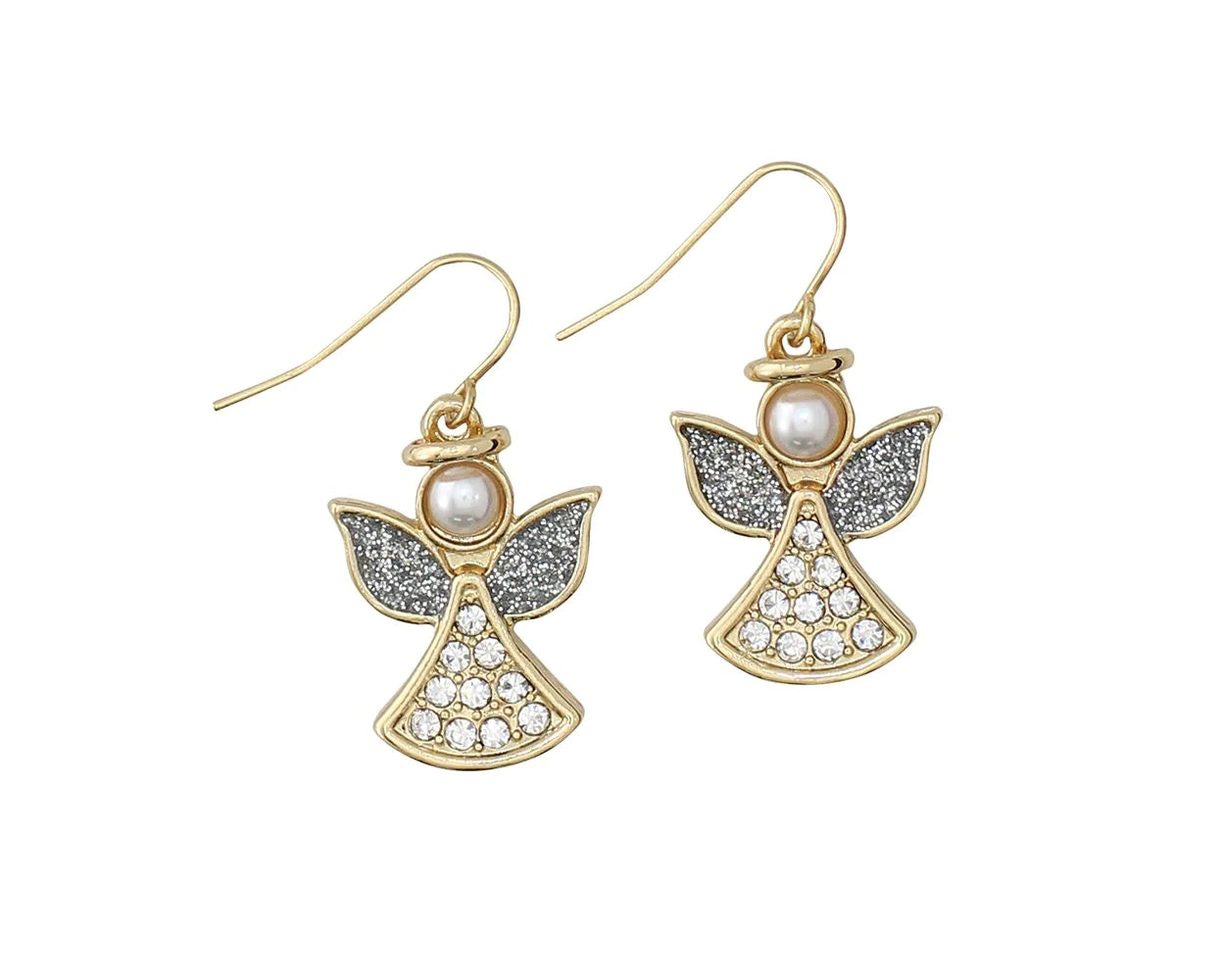 Silver and Gold Crystal Angel Earrings