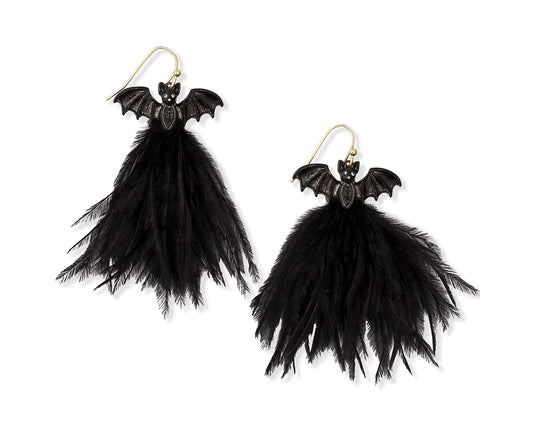 Black Bats with Feathers Earrings