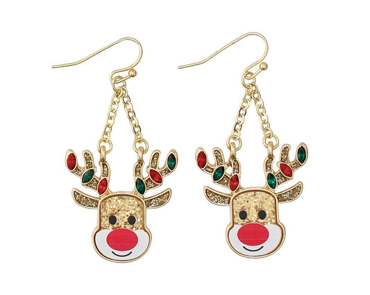 Rudolph Glitter Dangle Earrings