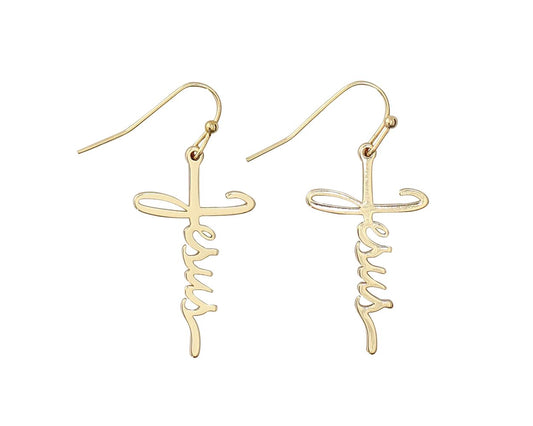 Yellow Gold Jesus Earrings