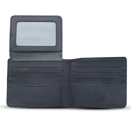 Genuine Leather Wallet for Men with Flap out ID Window | Black