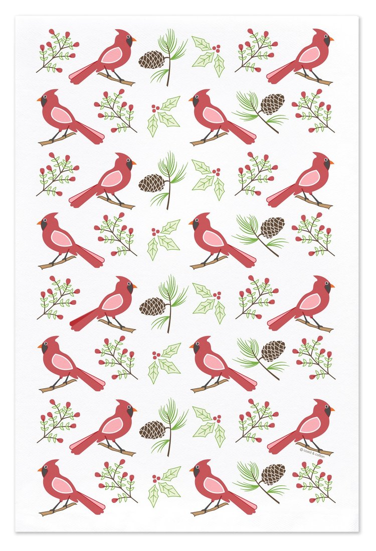 Red Cardinals Christmas Blessing Tea Towel/Hand Towel