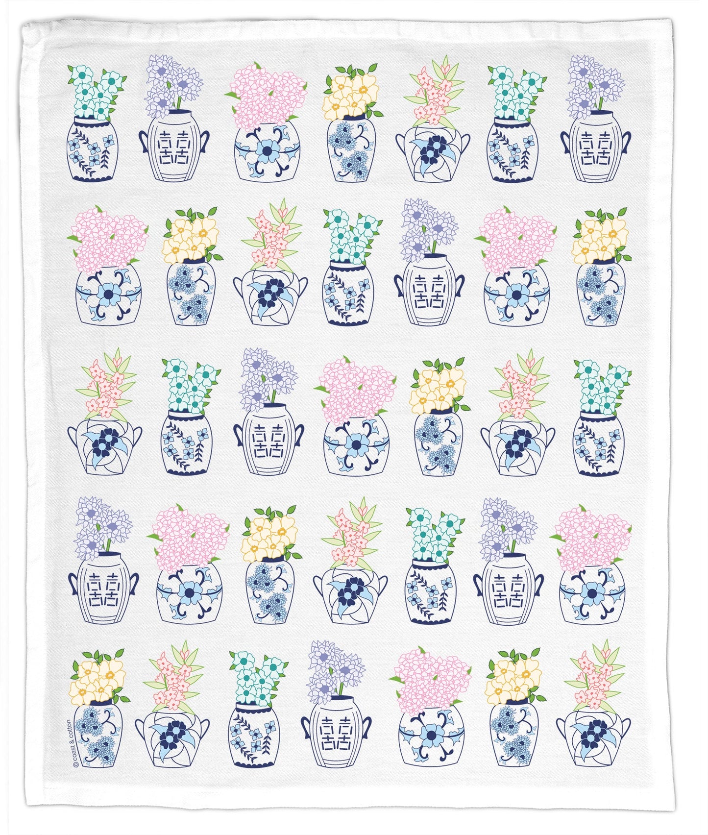 ginger jars and spring flowers tea towel