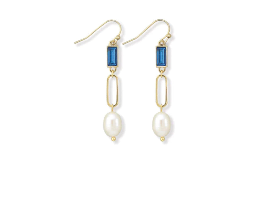 Gold Faceted Blue and Pearl Drops