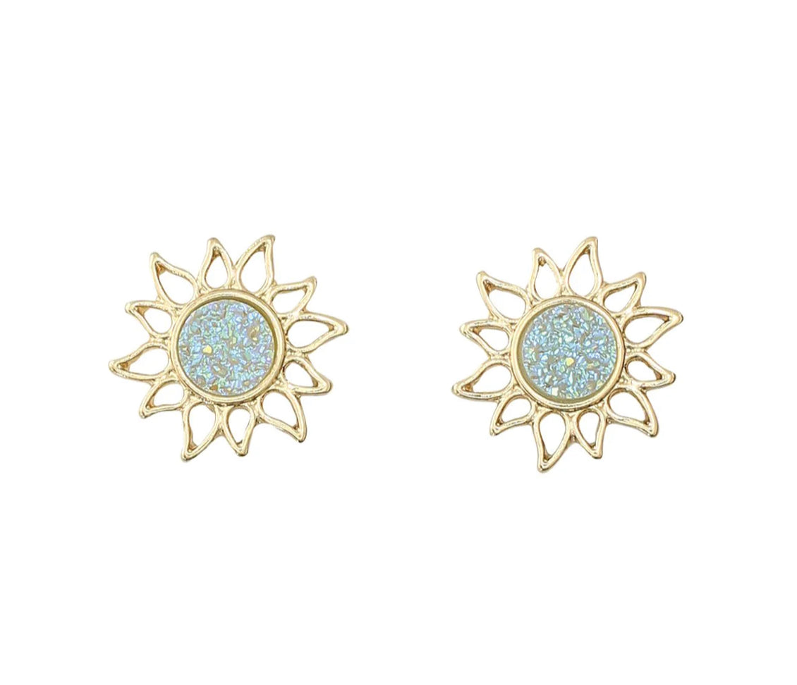 Gold & Aqua Druzy Flowers