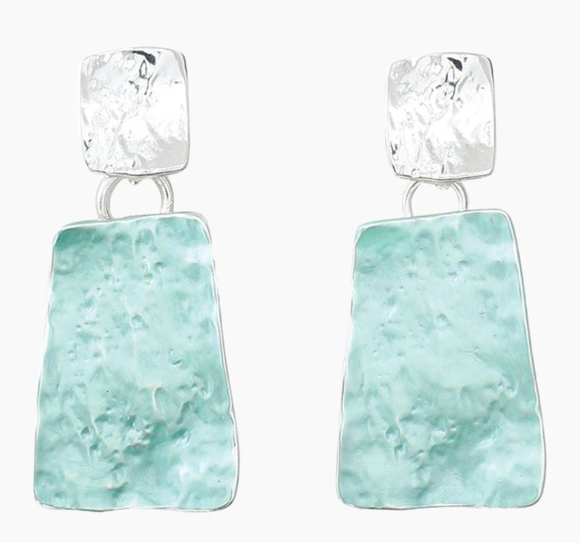 Hammered Light Aqua Earrings