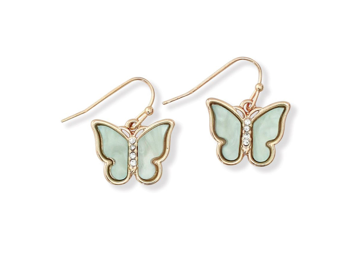 Mint Gold Butterfly Dangle with Crystals