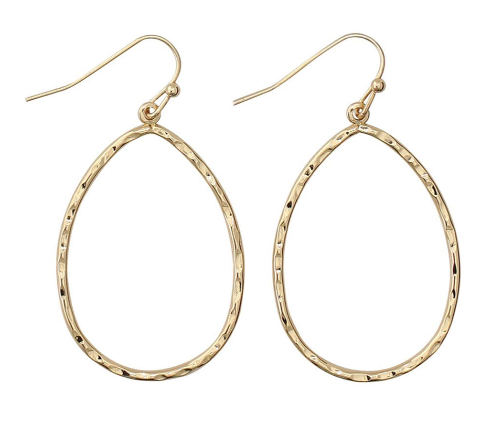 Gold large textures teardrop dangles