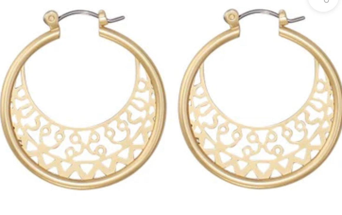 Matte Gold Filigree Hoops