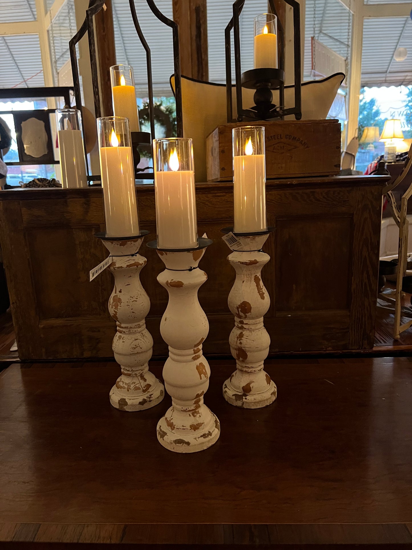 White wash farmhouse candlesticks