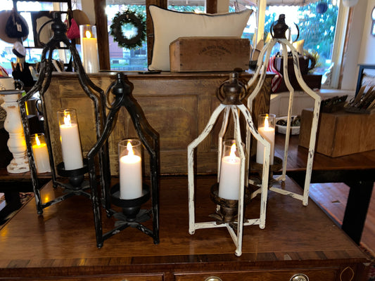 Large Black and White Distressed Metal Candle Holder