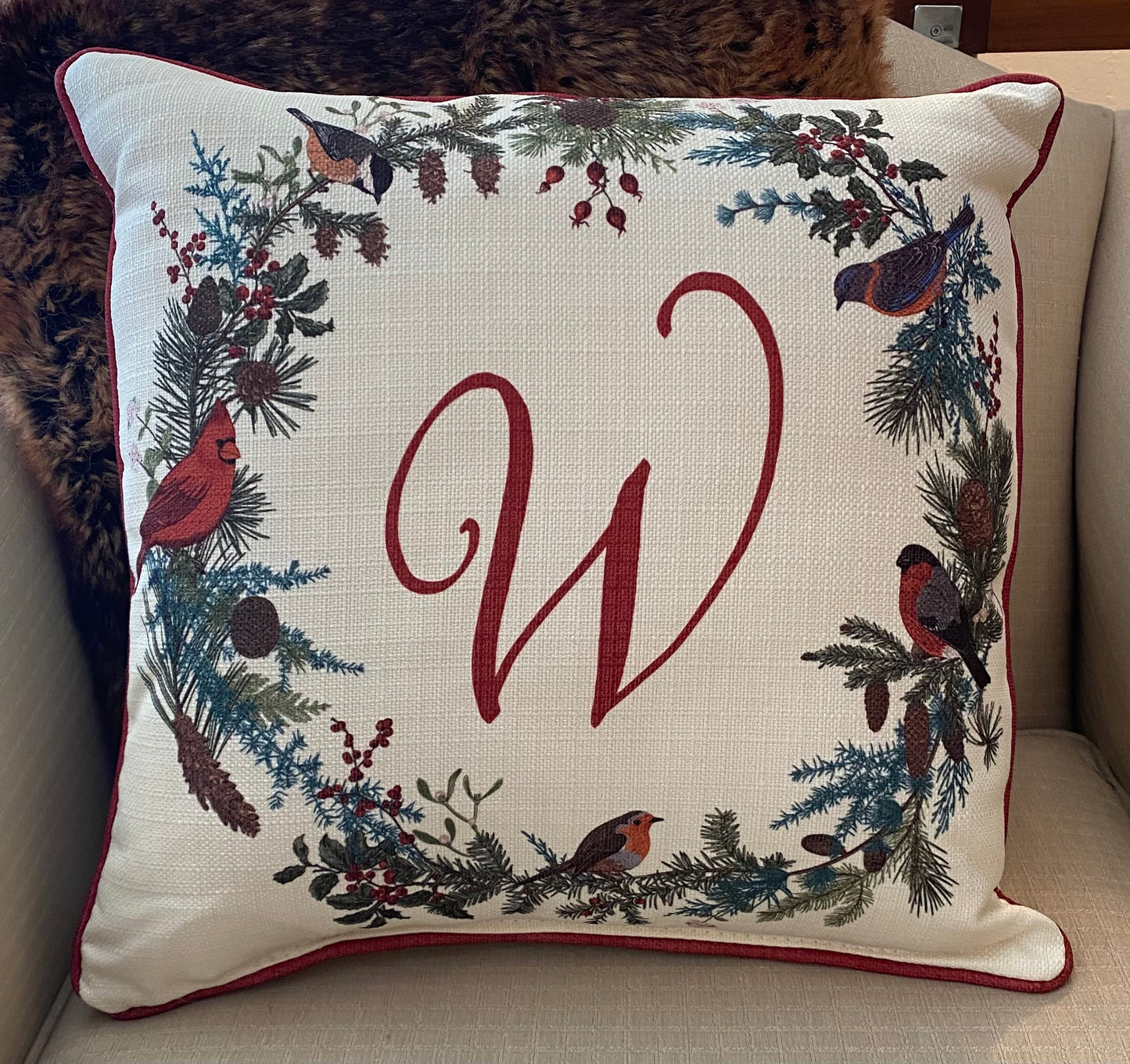 "W" wreath pillow