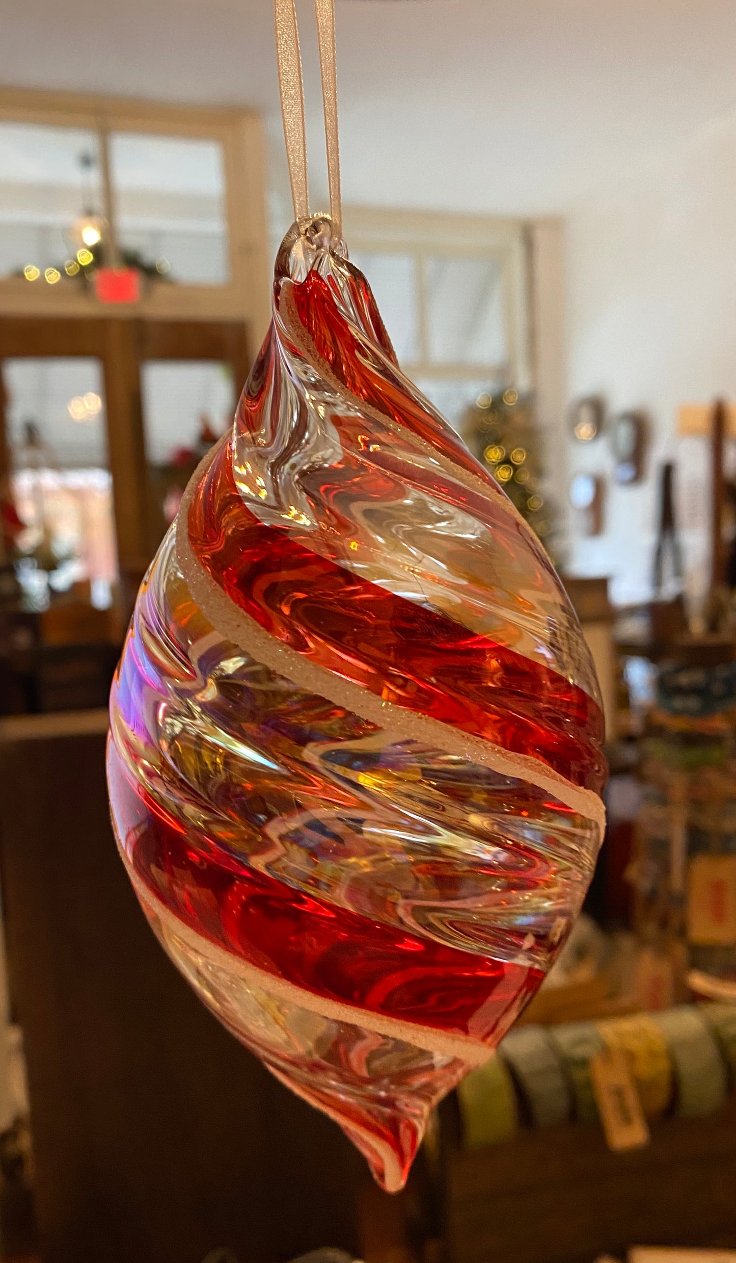 Red/White and clear Teardrop Ornament