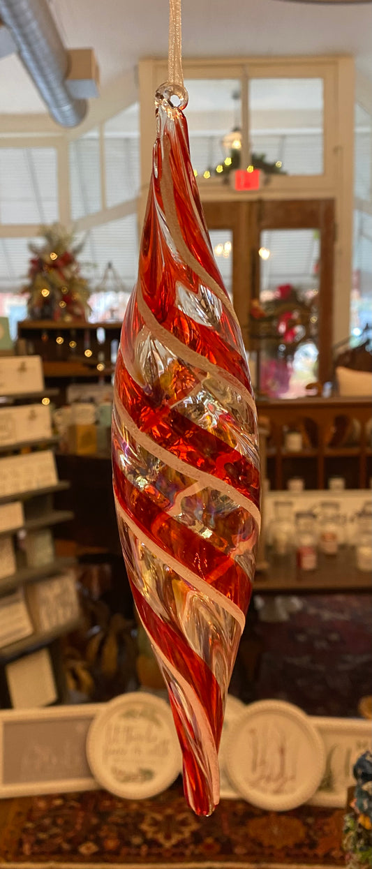 Red/White and clear Swirled Ornament