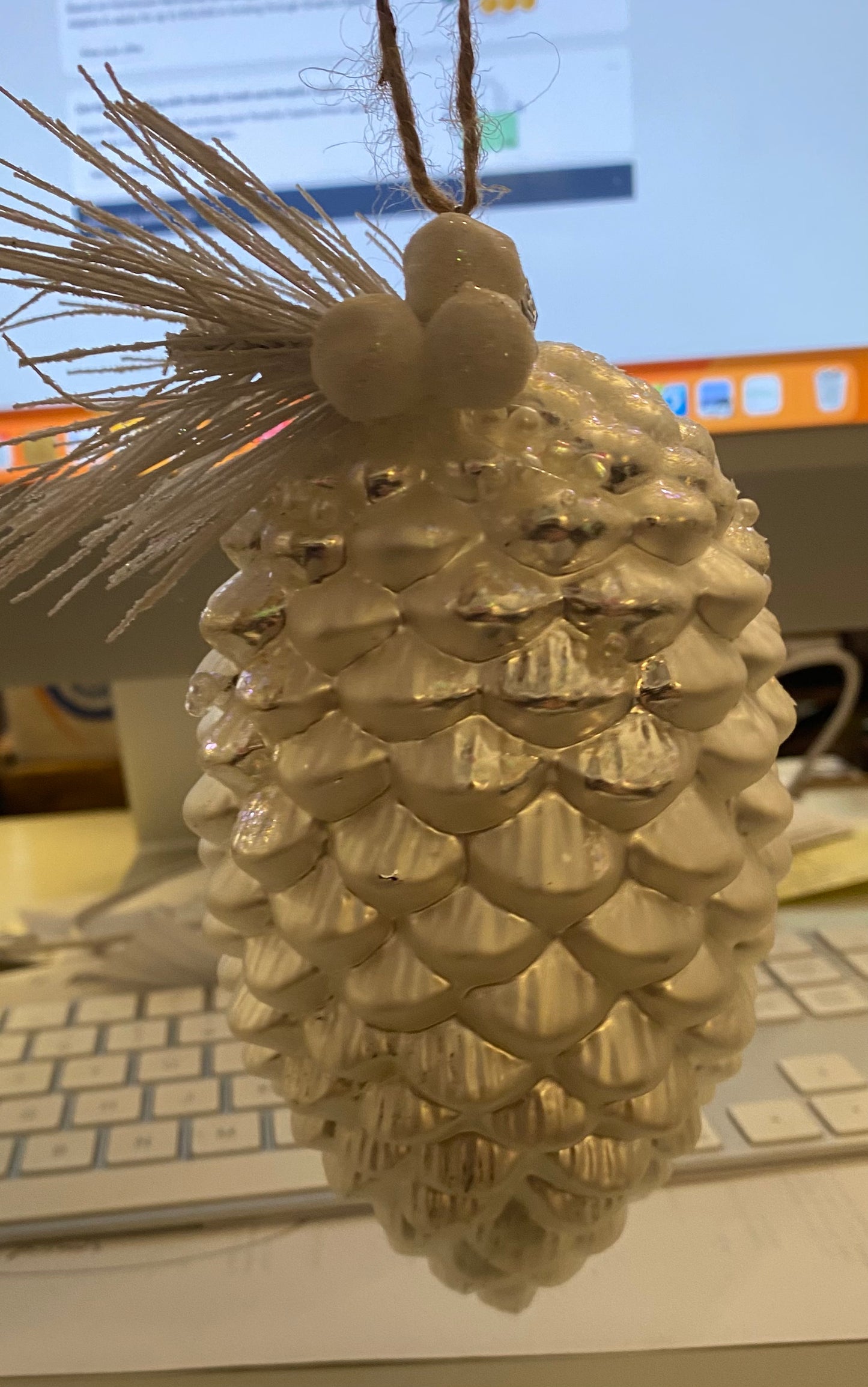 silver pine cone ornament