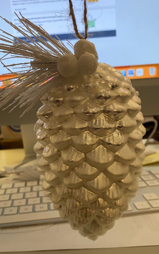 silver pine cone ornament