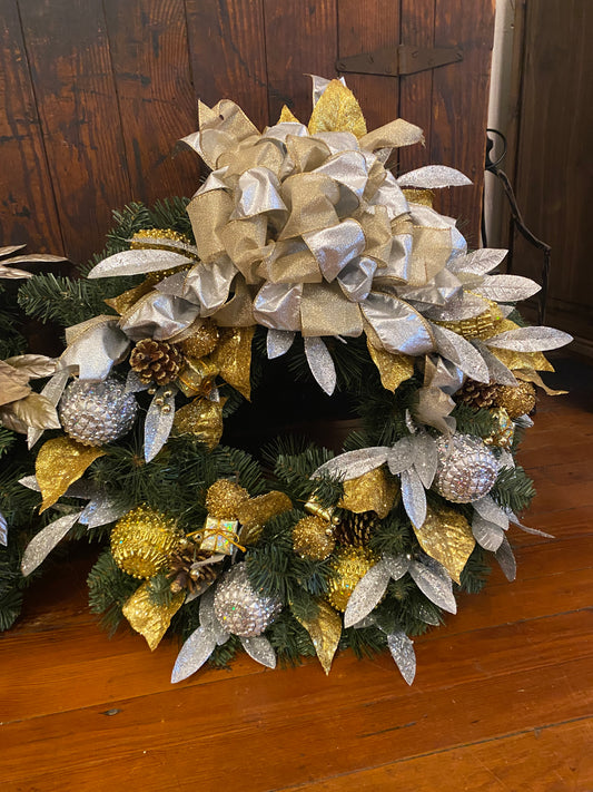 silver and gold wreath