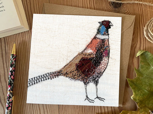 Furtive Field Pheasant Embroidery Art Card