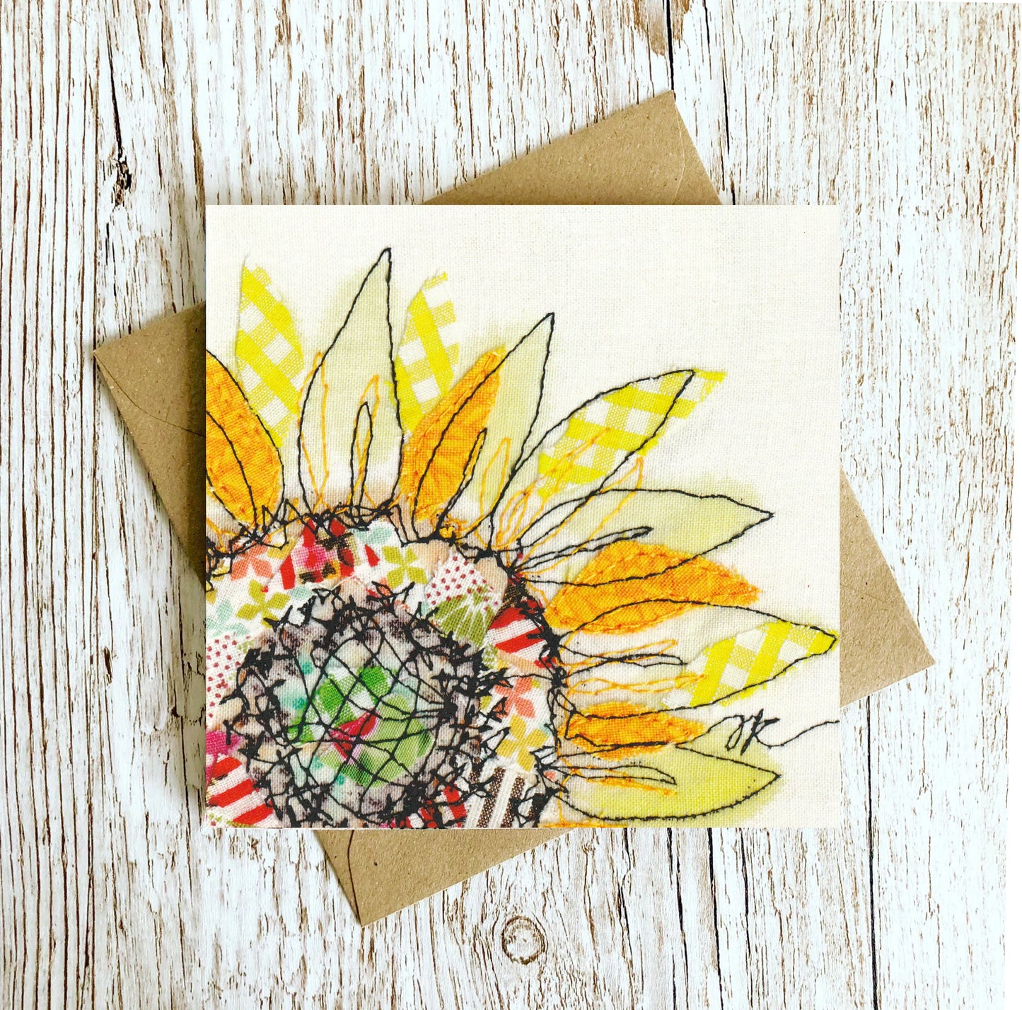 Summer Selvage Sunflower Embroidery Art Card