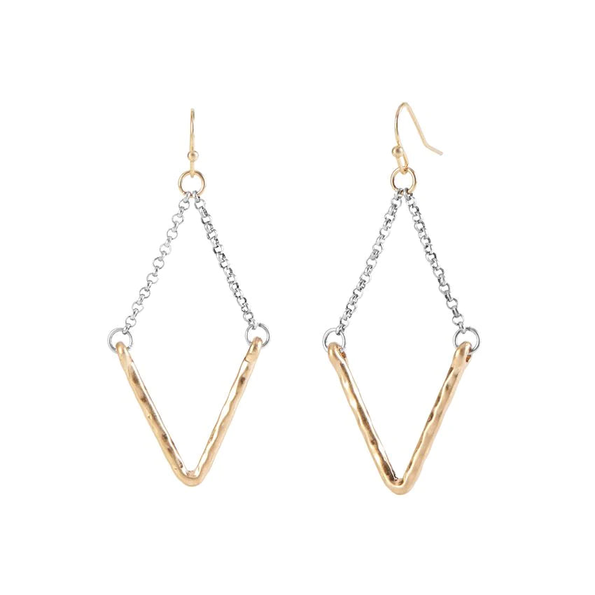 Gold V Dangle with Chain Earrings