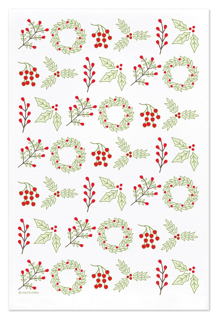 Winter Berries Wreth Merry Christmas T-Towel/Hand Towel