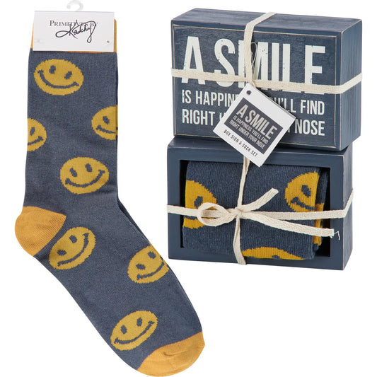 Smile Is Happiness Box Sign and Sock Set