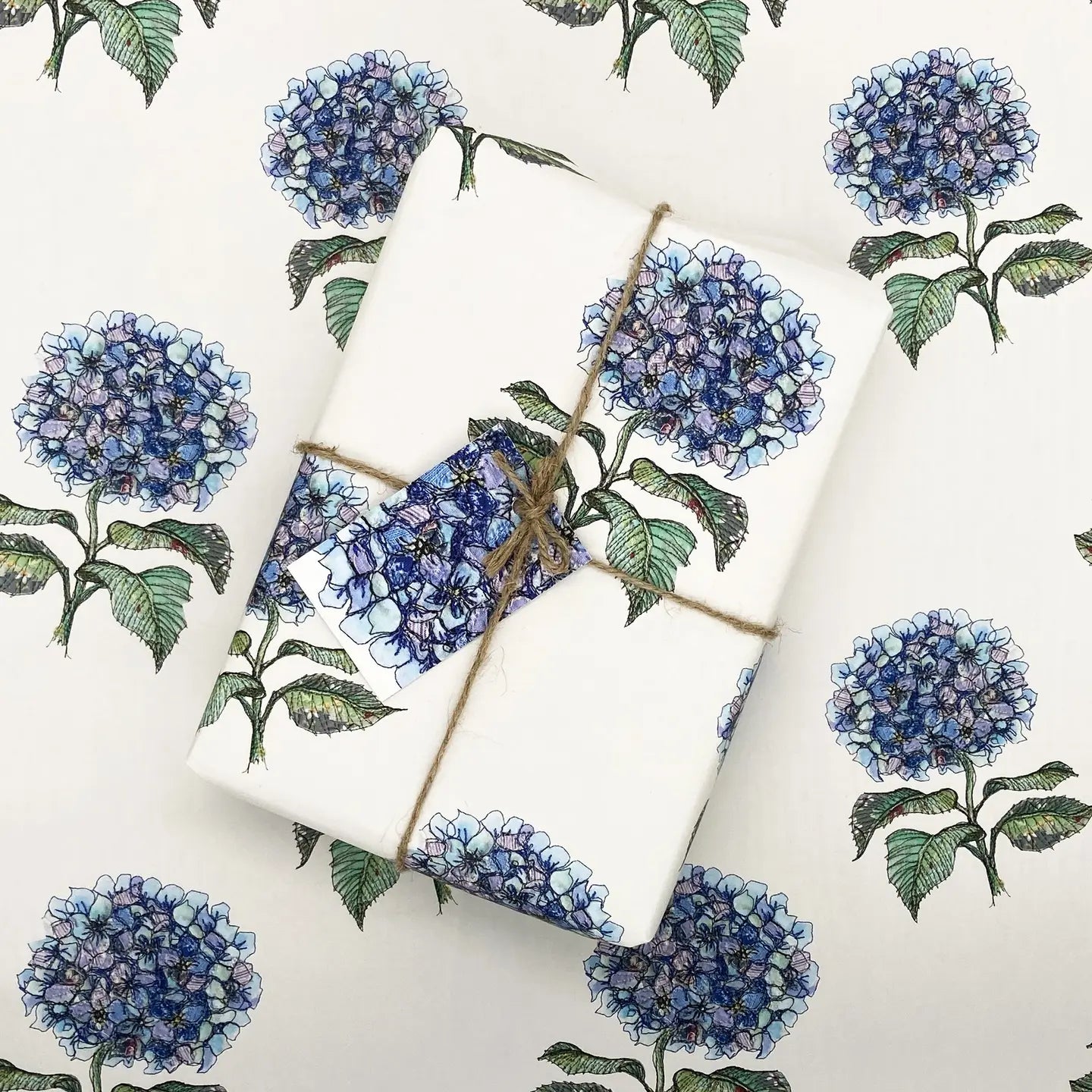 Blue Hydrangea Wrapping Paper & Gift Tag