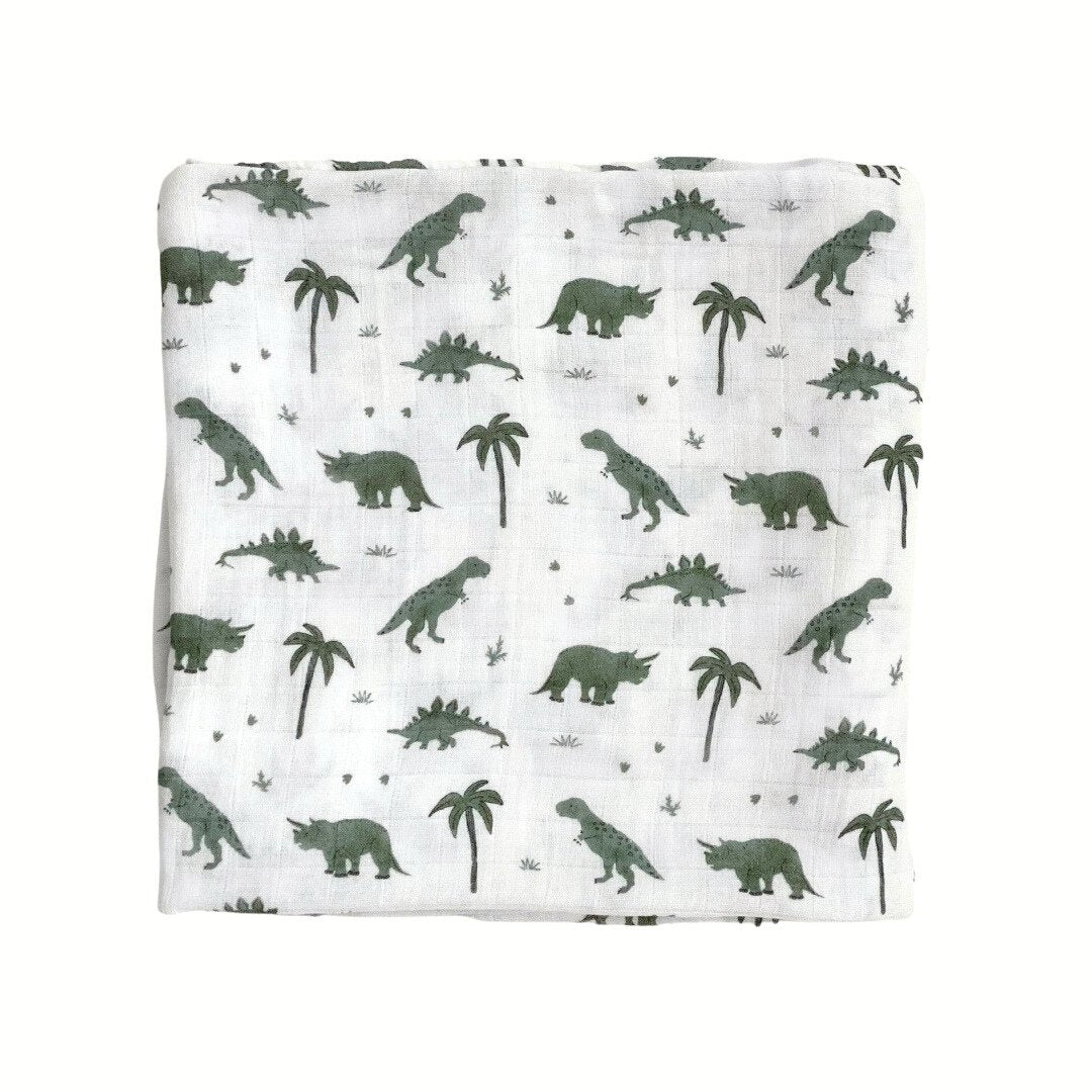 Bamboo Muslin Swaddle Blanket - Dino Snores