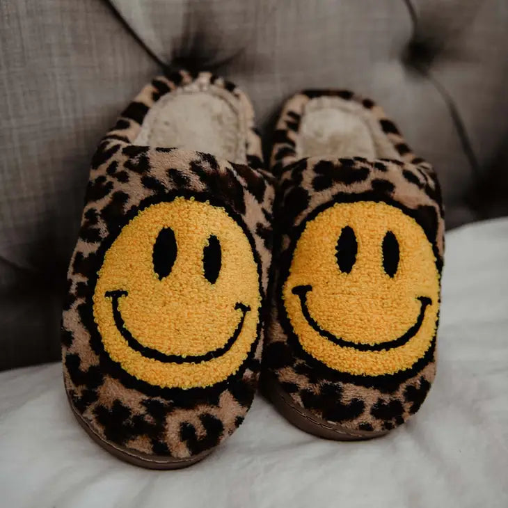 Katydid Happy Face Slippers in Leopard