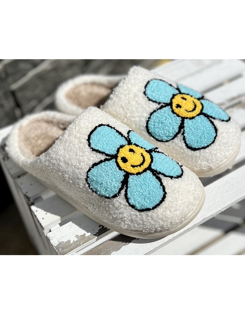 Mint Daisy Happy Face Slippers L/XL