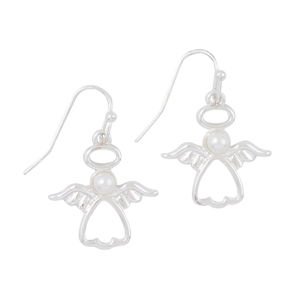 Silver Angel Earrings with Pearl