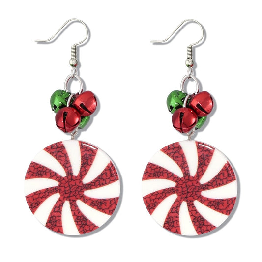 Peppermint Swirls Earrings with Bells