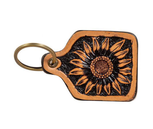 Glorious Sunflower Hand-tooled Key Fob