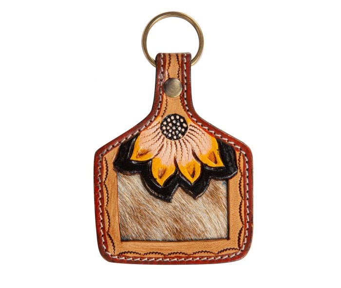 Rising Sunflower Hand-Tooled Key Fob