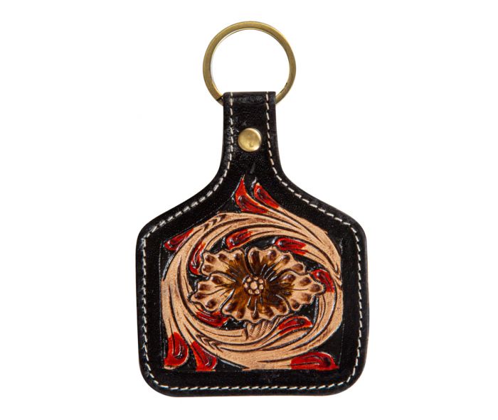 Magnolia Red Hand-Tooled Key Fob